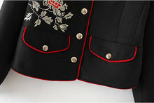Floral Flowers Birds Embroidery Jacket Military Pockets Button Personality Cool Slim Coat ZA Mandarin Collar Epaulet Outerwear