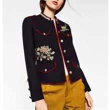 Floral Flowers Birds Embroidery Jacket Military Pockets Button Personality Cool Slim Coat ZA Mandarin Collar Epaulet Outerwear