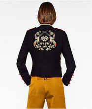 Floral Flowers Birds Embroidery Jacket Military Pockets Button Personality Cool Slim Coat ZA Mandarin Collar Epaulet Outerwear