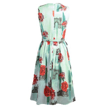 floral-print-women-dress-fresh-elegant-sleeveless-o-neck-slim-office-dress-pleated-waist-with-belt-green BBL