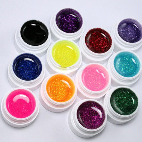 12 Color Glitter UV Gel Nail Art DIY Decoration Builder False Tips Acrylic Nail Art Polish Kit Set