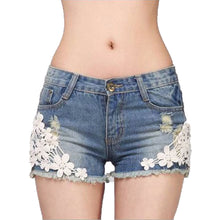 Lace Floral Beading Denim Shorts Retro Rivet Jean Shorts Flange Hole Short Feminino Washed Ripped Women Shorts XXL