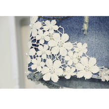 Lace Floral Beading Denim Shorts Retro Rivet Jean Shorts Flange Hole Short Feminino Washed Ripped Women Shorts XXL