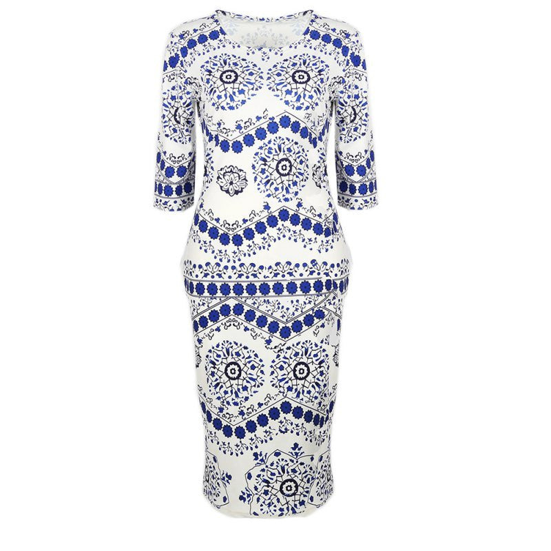 women-dress-elegant-floral-print-work-business-casual-party-pencil-dresses-blue-and-white-porcelain-vestidos BBL