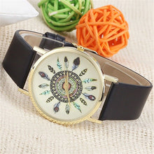 Fashion Womens Watch Vintage Feather Dial Leather Band Quartz Analog Unique Wrist Watches