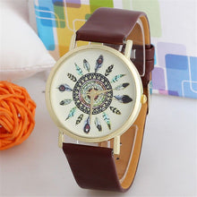 Fashion Womens Watch Vintage Feather Dial Leather Band Quartz Analog Unique Wrist Watches