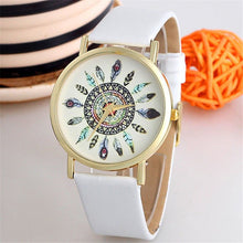 Fashion Womens Watch Vintage Feather Dial Leather Band Quartz Analog Unique Wrist Watches