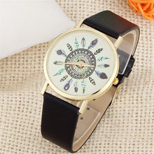 Fashion Womens Watch Vintage Feather Dial Leather Band Quartz Analog Unique Wrist Watches