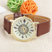 Fashion Womens Watch Vintage Feather Dial Leather Band Quartz Analog Unique Wrist Watches