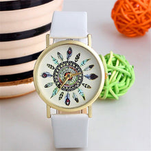Fashion Womens Watch Vintage Feather Dial Leather Band Quartz Analog Unique Wrist Watches