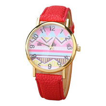 Geometry Pattern Leather Band Watch Men Women Wrist Watches