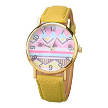 Geometry Pattern Leather Band Watch Men Women Wrist Watches