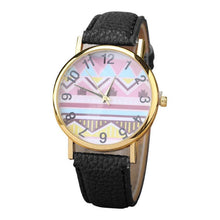 Geometry Pattern Leather Band Watch Men Women Wrist Watches