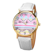 Geometry Pattern Leather Band Watch Men Women Wrist Watches