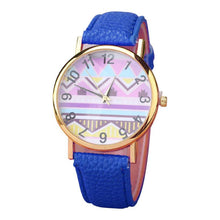 Geometry Pattern Leather Band Watch Men Women Wrist Watches