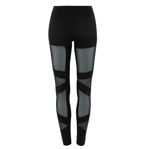 Sexy Mesh Stitching Women Leggings High Waist Leggins Bandage Fitness Leggings Sportswear Skinny Pants
