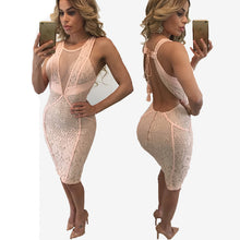 Sexy Backless Lace Party Dress Hollow Deep V Neck Embroidery Bodycon Dress Pink Lace Crochet Women Dress Sleeveless