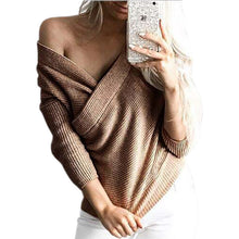 Grey Kahki Fold Off Shoulder Kintted Sweater Women Casual Pullovers Sexy Slim Loose Long Sleeve Tops LX102