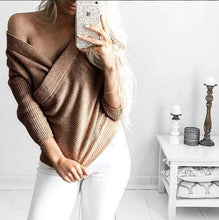 Grey Kahki Fold Off Shoulder Kintted Sweater Women Casual Pullovers Sexy Slim Loose Long Sleeve Tops LX102