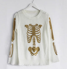 Women's Sweater Bronzing Golden Color SKULL BONE Print Loose Knitted Horn Sleeve Sweater Jumper Knitwear Tops