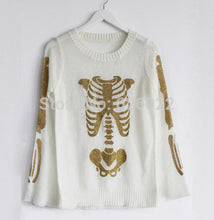 Women's Sweater Bronzing Golden Color SKULL BONE Print Loose Knitted Horn Sleeve Sweater Jumper Knitwear Tops