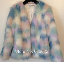 Women's 4 inches Long Hairy Faux Fur Mixed Colors Rainbow Blooming Gradual Color Jacket Coat Long sleeve Shaggy Outwear