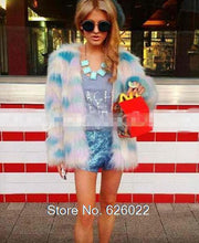 Women's 4 inches Long Hairy Faux Fur Mixed Colors Rainbow Blooming Gradual Color Jacket Coat Long sleeve Shaggy Outwear