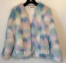 Women's 4 inches Long Hairy Faux Fur Mixed Colors Rainbow Blooming Gradual Color Jacket Coat Long sleeve Shaggy Outwear