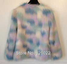 Women's 4 inches Long Hairy Faux Fur Mixed Colors Rainbow Blooming Gradual Color Jacket Coat Long sleeve Shaggy Outwear