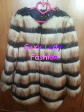Hairy Shaggy Faux Fox Fur Round Neck Contrast Color Striped Jackets Long Coat SUPER QUALITY Women's Outerwear