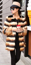 Hairy Shaggy Faux Fox Fur Round Neck Contrast Color Striped Jackets Long Coat SUPER QUALITY Women's Outerwear