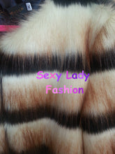 Hairy Shaggy Faux Fox Fur Round Neck Contrast Color Striped Jackets Long Coat SUPER QUALITY Women's Outerwear