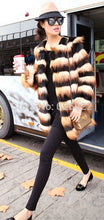 Hairy Shaggy Faux Fox Fur Round Neck Contrast Color Striped Jackets Long Coat SUPER QUALITY Women's Outerwear