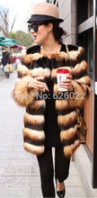Hairy Shaggy Faux Fox Fur Round Neck Contrast Color Striped Jackets Long Coat SUPER QUALITY Women's Outerwear