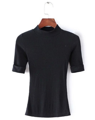 Half Turtleneck Strentch Cotton Tight T shirt AA American Halft Sleeve slim Tee Femme Pullover t-shirt 4 color s m