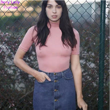Half Turtleneck Strentch Cotton Tight T shirt AA American Halft Sleeve slim Tee Femme Pullover t-shirt 4 color s m