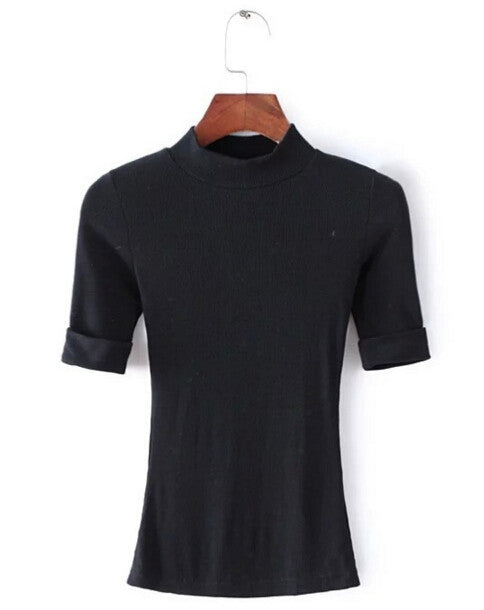 Half Turtleneck Strentch Cotton Tight T shirt AA American Halft Sleeve slim Tee Femme Pullover t-shirt 4 color s m