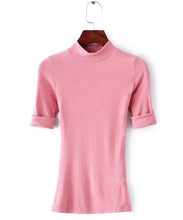 Half Turtleneck Strentch Cotton Tight T shirt AA American Halft Sleeve slim Tee Femme Pullover t-shirt 4 color s m