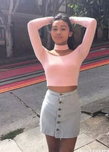 Halter AA long Sleeved Crop top Bustier Camisetas Back Y Tops Canotta Donna off shoulder Tee S M White / Pink / Black