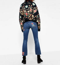 Harajuku Appliques Diamond Flower Embroidery Denim Pants Woman Flare Jeans Femme Long Jeans Feminino