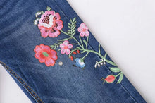 Harajuku Appliques Diamond Flower Embroidery Denim Pants Woman Flare Jeans Femme Long Jeans Feminino