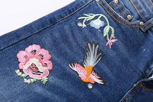 Harajuku Appliques Diamond Flower Embroidery Denim Pants Woman Flare Jeans Femme Long Jeans Feminino