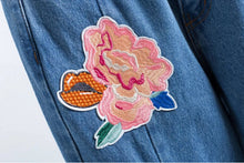 Harajuku Appliques Flower Embroidery Denim Pants Woman Casual Jeans Femme Taille Haute Pantalon Pants Long Jeans Feminino