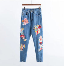 Harajuku Appliques Flower Embroidery Denim Pants Woman Casual Jeans Femme Taille Haute Pantalon Pants Long Jeans Feminino