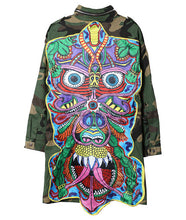 Harajuku Badge Letter Appliques Embroidery Ghost head Camoufla Trench Woman Stand Collar Loose Coat Casual Outerwear