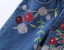 Harajuku Blue Flower Embroidery Denim Pants Woman Harem Jeans Femme Long Jeans Feminino