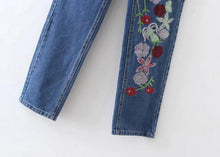 Harajuku Blue Flower Embroidery Denim Pants Woman Harem Jeans Femme Long Jeans Feminino