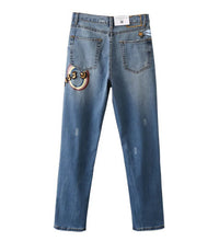 Harajuku Blue Ripped Hole Sequins Embroidery Denim Pants Woman Full length Jeans Femme Long Jeans Feminino