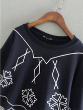 Harajuku Casual Flower Wave line Embroidery Hoodies Sweatshirts O neck Sweats Women Clothing Feminina Loose Short Jumper Sweats