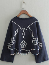 Harajuku Casual Flower Wave line Embroidery Hoodies Sweatshirts O neck Sweats Women Clothing Feminina Loose Short Jumper Sweats